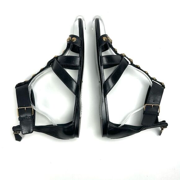 NWOB Miu Miu Prada Studded T-Strap Gladiator Sandal Black Leather 38 US 8 - Picture 7 of 13
